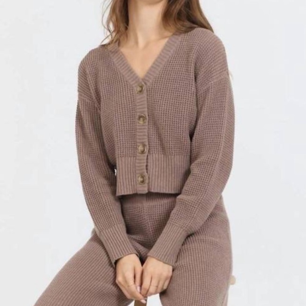 Vintage Havana 2- PIECE SET! Brown Waffle Knit Sweater & Pants size Large